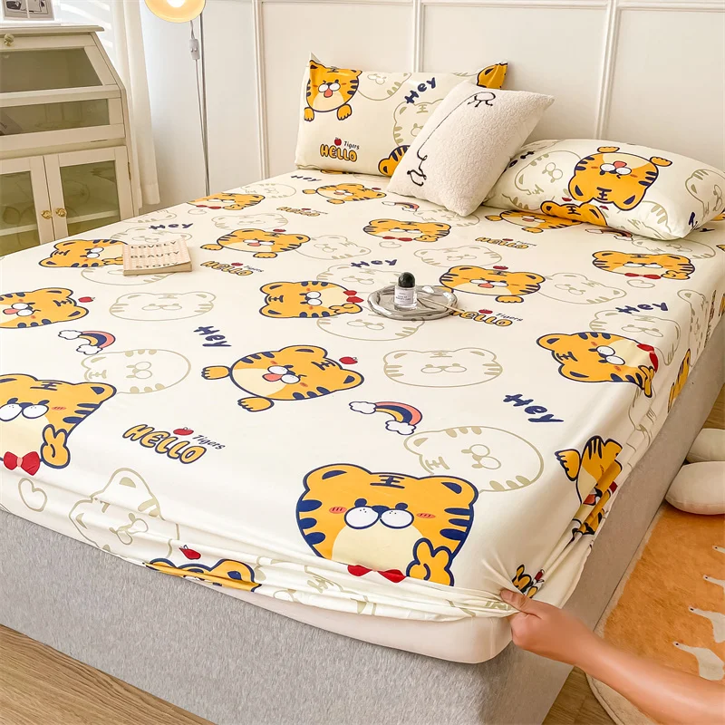 Fitted Bed Sheets Deep Pocket - 1PC Cartoon Tiger Fitted Sheet, Cute