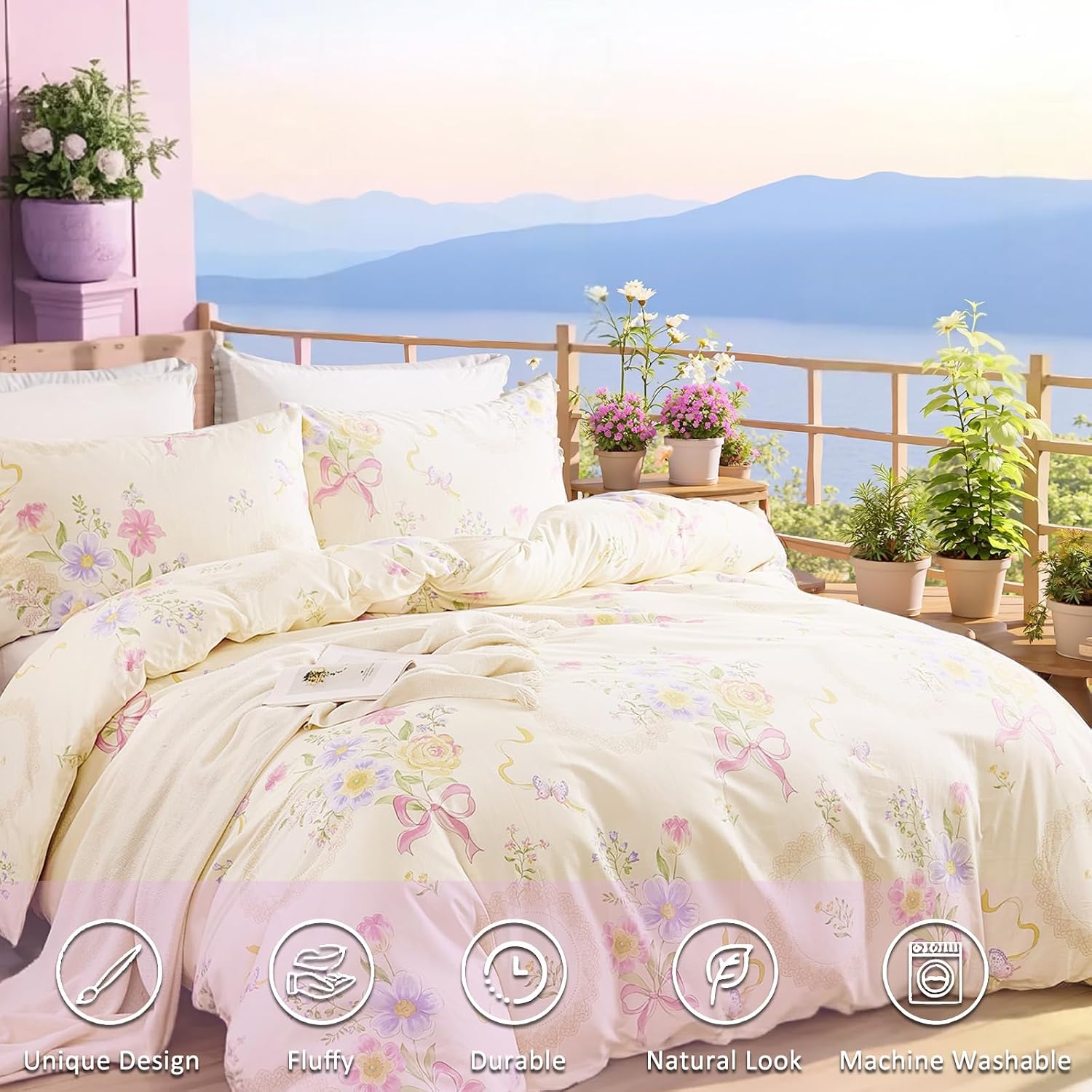 Floral Duvet Cover Queen/King  - đánh giá và giá Aesthetic Floral Duvet Cover